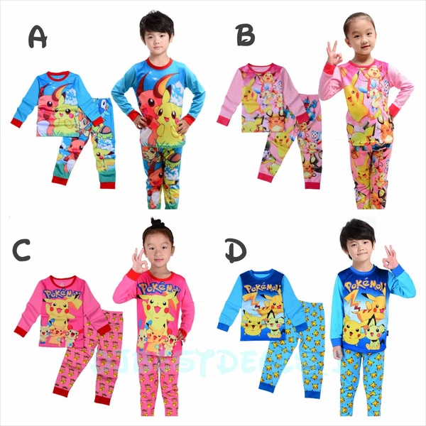 New Kids Long Sleeve Clothing Set Cartoon Poke Pajamas light weight 2-7 years