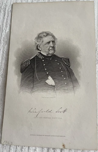 Civil War General Winfield Scott 1863 Engraving Indian Fighter History