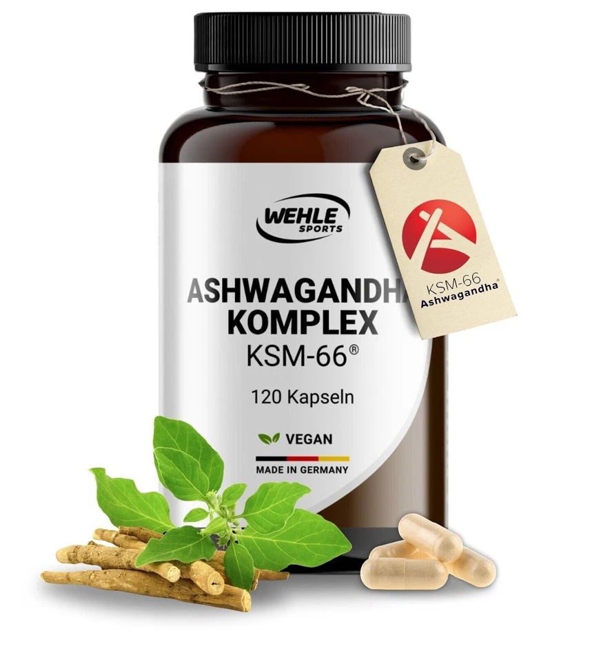 WEHLE SPORTS Ashwagandha KSM66 Kapseln mit Rosenwurz hochdosiert & Ginseng - 120 Kapseln