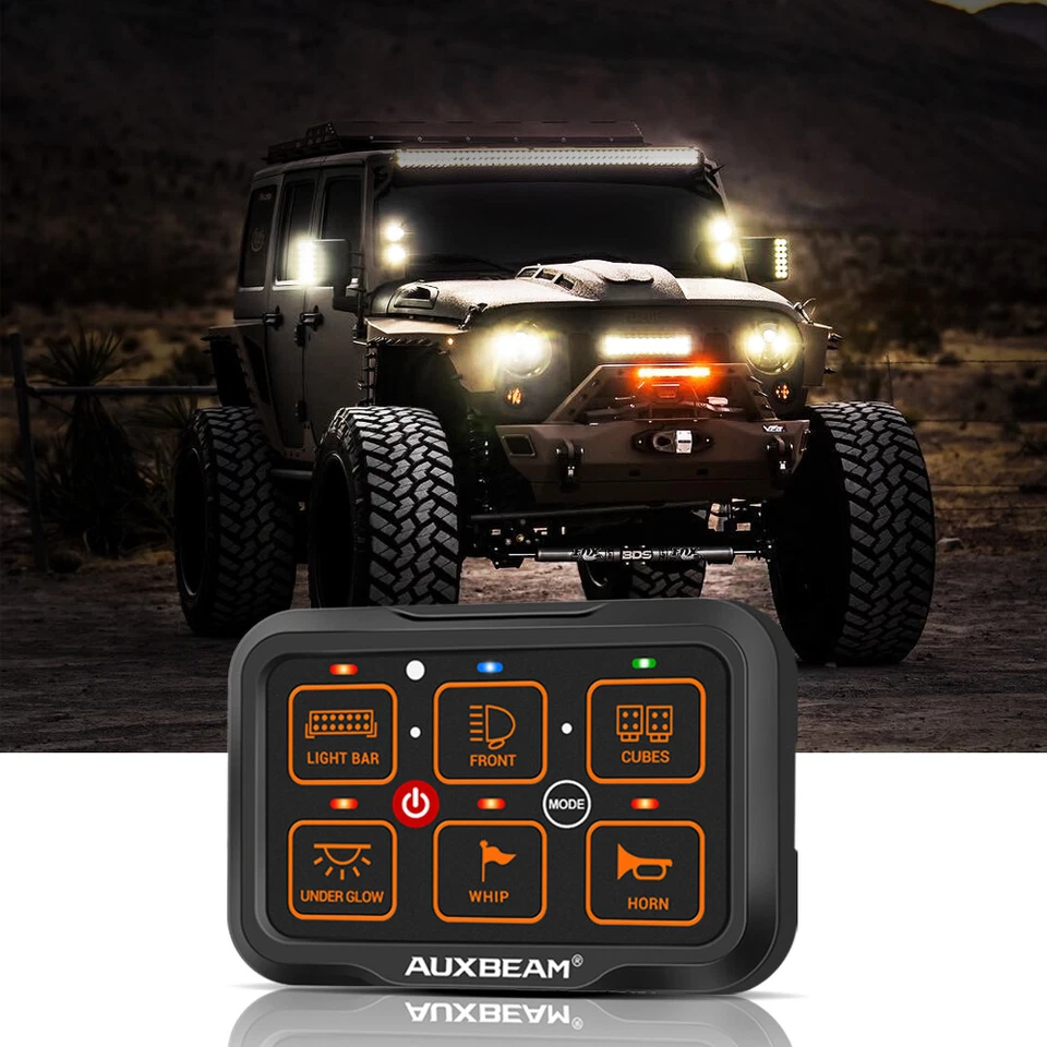 Sistema de relé electrónico de panel de interruptor de 6 velocidades AUXBEAM RGB AR-600 para furgoneta Kenworth Foto 3 de 4