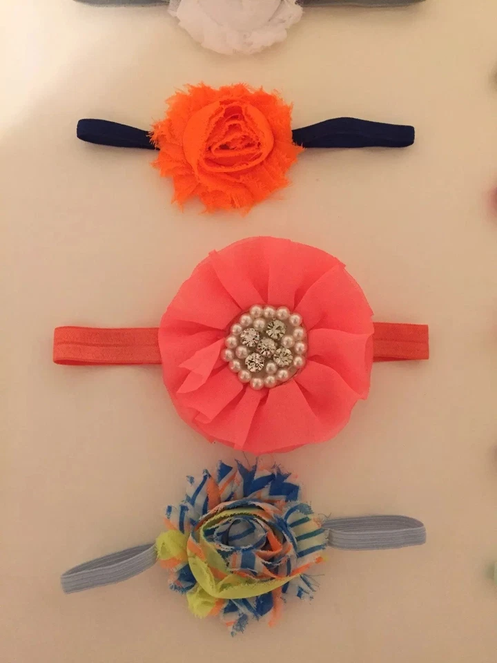 Lot of 24 Baby Girl Hair Bows Baby Headband Newborn Toddler Flowers Hearts - Image 3 of 4