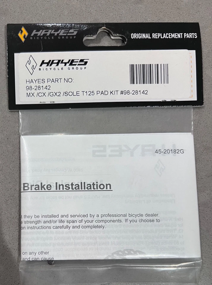 KIT ALMOHADILLA SUELA T125 Hayes 98-28142 MX/CX/GX2 Foto 2 de 2