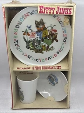 Vintage National Home Products Melamine KITTY JINKS 3 Piece Children’s Set NEW