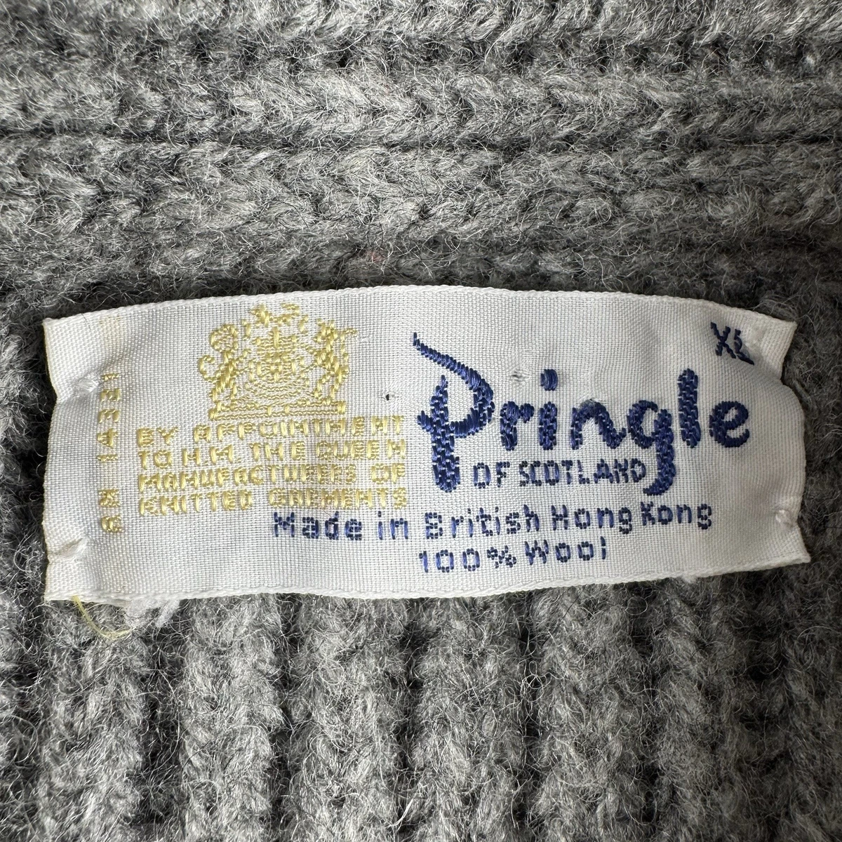 Cárdigan Pringle of Scotland cuello chal 100 % lana gris XL vintage