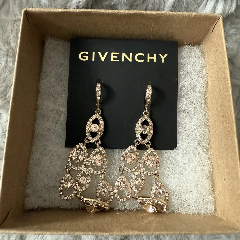 Pendientes araña de cristal Givenchy piedras rosa rubor dorado - Auténticos Foto 4 de 4