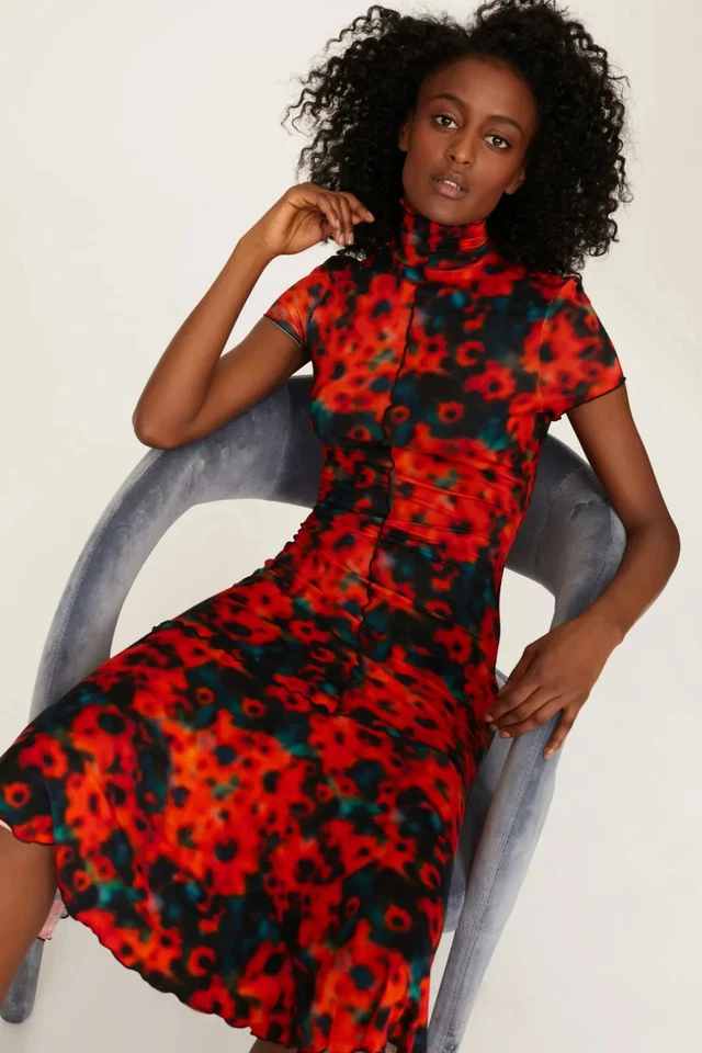 Proenza Schouler White Label Sunflower Floral-Print Midi Dress Size M $450 Retai - Image 4 of 4