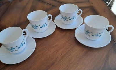 Lot 4 très Grandes Tasses Chocolat Café Thé Vintage ARCOPAL MYOSOTIS VERONICA - Photo 1/4