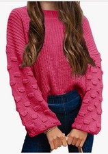 Macnoora Girls Crewneck Sweater With Long Lantern Sleeves In Pink Size 10-12