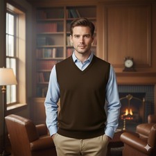 Murano Sweater Vest Men's M 100 Merino Wool Luxurious Italian Yarn Golf Brown