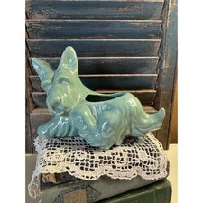 Vintage Scottie Dog Planter Ceramic Scottish Terrier Seafoam Green Celadon Glaze