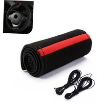 Stitch On Car Steering Wheel Cover, Full Surround Soft Suede Wrap Guard with