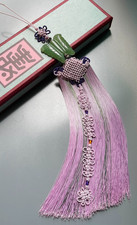 Korean Hanbok Accessory Natural Jade Butterfly Norigae with Lavender Tassel