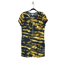 Michael Kors Yellow & Black Abstract Striped Zip Front Dress Size L Knit Dress