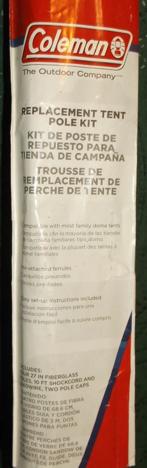 KIT POSTE CARPA DE REPUESTO COLEMAN PARA LA MAYORÍA DE LAS TIENDAS DOMO FAMILIARES FIBRA DE VIDRIO 27 PULGADAS NUEVO Foto 2 de 4
