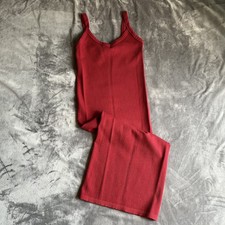Forever 21 Womens Dark Red Ribbed Knit Midi Dress Medium V-Neck Bodycon Cami