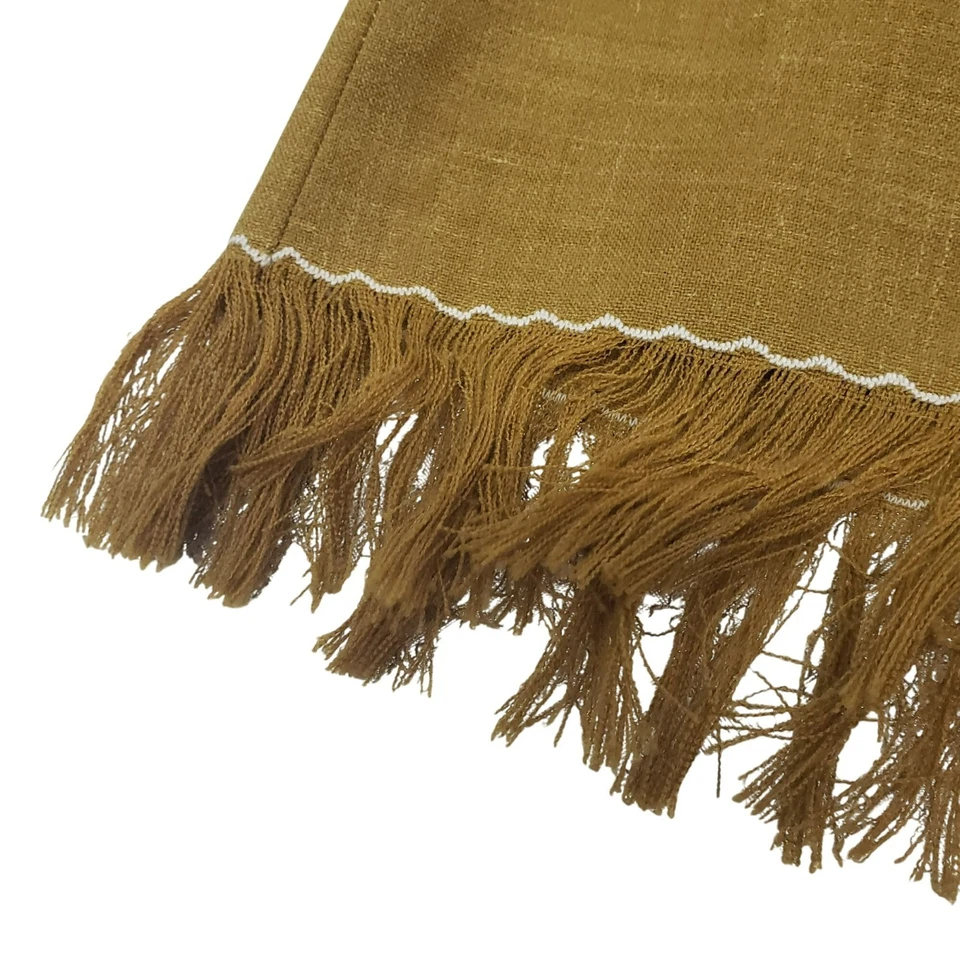 Handmade Embroidered Girls Pinafore Dress Fringe Brown Tan White Boho Prairie - Image 3 of 4