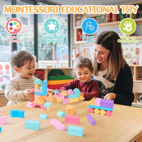 VigorFun 110 PCS Wooden Building Blocks Set - Construction Stacking Pastel - Picture 4 of 8