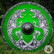 24" Medieval Viking Dragon Green Authentic Battle Warrior Wooden Shield Handmade