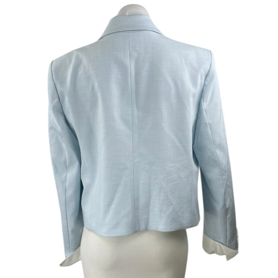 Jaqueta Zara Feminina Azul Peito Duplo Pico Lapela Cropped Blazer Tamanho G - Imagem 2 de 4