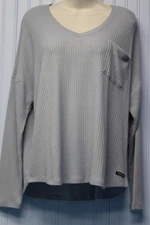 Calvin Klein pale muted blue waffle weave v neck stretch l/s pullover top L