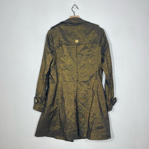 NEW Wet Seal Vintage Y2K Trench Coat L Gold Metallic Double Breasted Deadstock - Picture 2 of 8