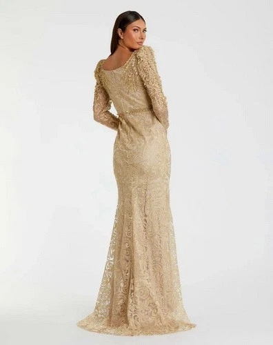 Mac Duggal Light Gold Embroidered Applique Trumpet Gown Size 14 $698 - Image 2 of 3