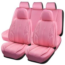 Nappa PU Leather Car Seat Covers Cute for Women Waterproof Full Set Pink