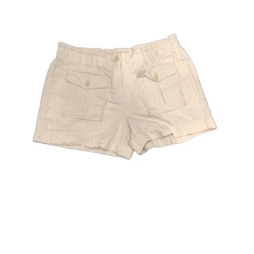 LOFT Outlet Linen Cotton Cargo Shorts Womens 4 Cream Ivory Pull On Utility...