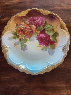 Antique Victorian German Roses Gold Trim Porcelain Plate Signed by C. Wilms