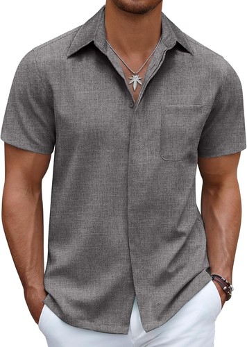 Men's Casual Linen Beach Shirt Button Down Summer Shirt Hawaiian Shirts - Afbeelding 13 van 65