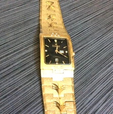 SUNBORN Men's Gold Nugget Dress Watch Black Rectangle Day & Date Dial New!