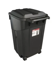 Hyper Tough 45 Gallon Wheeled Heavy Duty Plastic Garbage Can, Attached Lid,Black