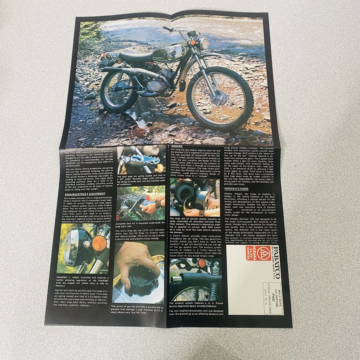 VTG Original 1972 HODAKA 125 WOMBAT Motorcycle Sales Brochure Fold