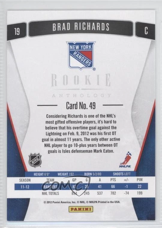 2011-12 Panini Rookie Anthology Brad Richards #49 - Image 2 of 2