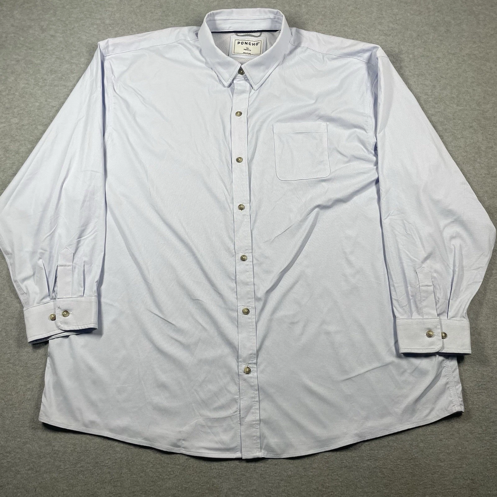 Poncho vented fishing button down shirt men's 3XL blue long sleeve checked