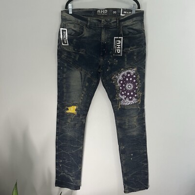 Another Hype Piece, AHP, denim jeans pants size 38 X 34, stretch NWT Slim Purple