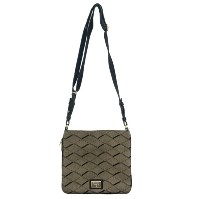 Fossil Preston Canvas Crossbody Purse Expandable Zipper Sides Geometric Pattern