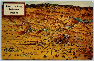 Arizona Tortilla Flat Map Population 6 Heart Of Superstition MTN Area Postcard