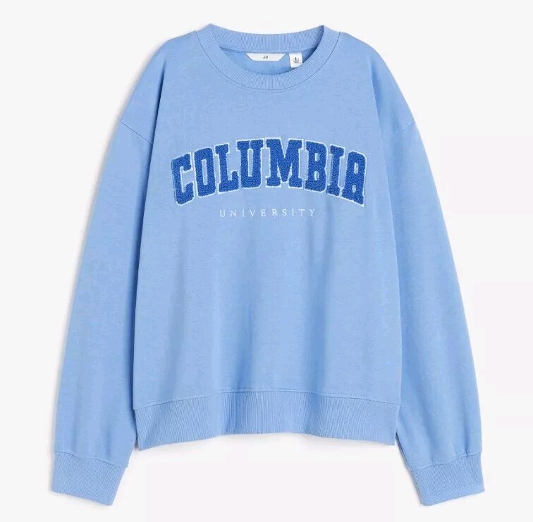 H&M Blue Columbia University Motif Oversized Sweatshirt M 12 14