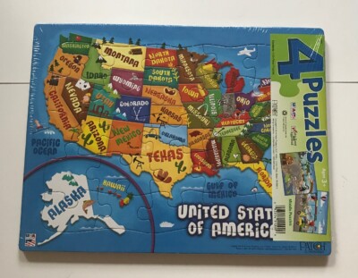 4 Pack of 25 piece Jigsaw Puzzles - U.S.A., Trains, Zoo Animals, Pirates