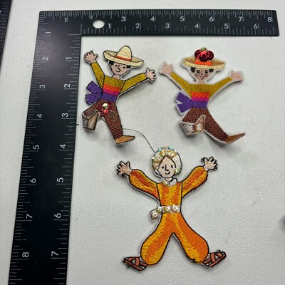 3 MEN TRADITIONAL DRESS VARIOUS CULTURES Patches Lot (AS-IS-ROUGH-CONDITION)T101