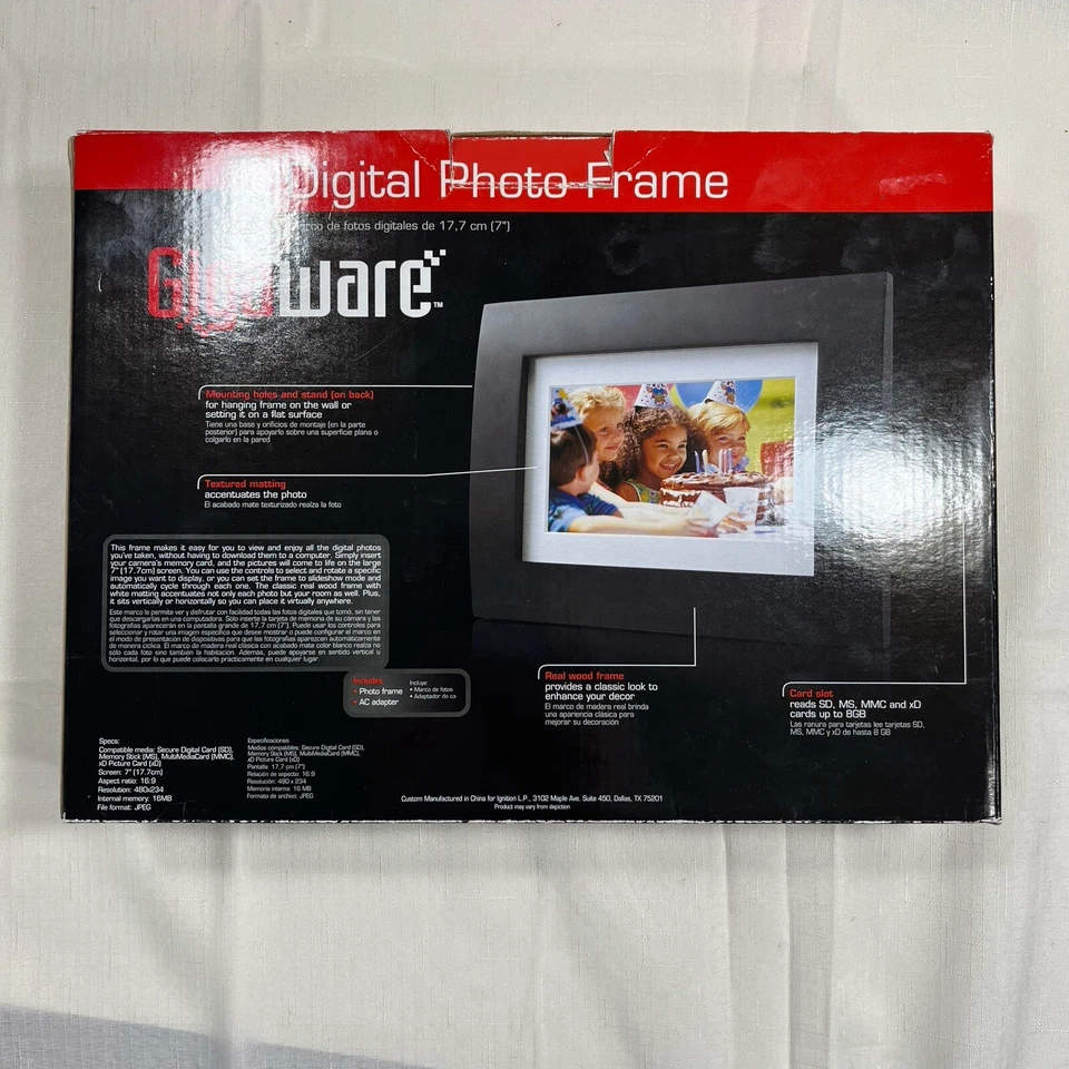 GIGAWARE 7" Digital Photo Frame High Resolution Adapter and Stand Tested Works - Image 3 of 4