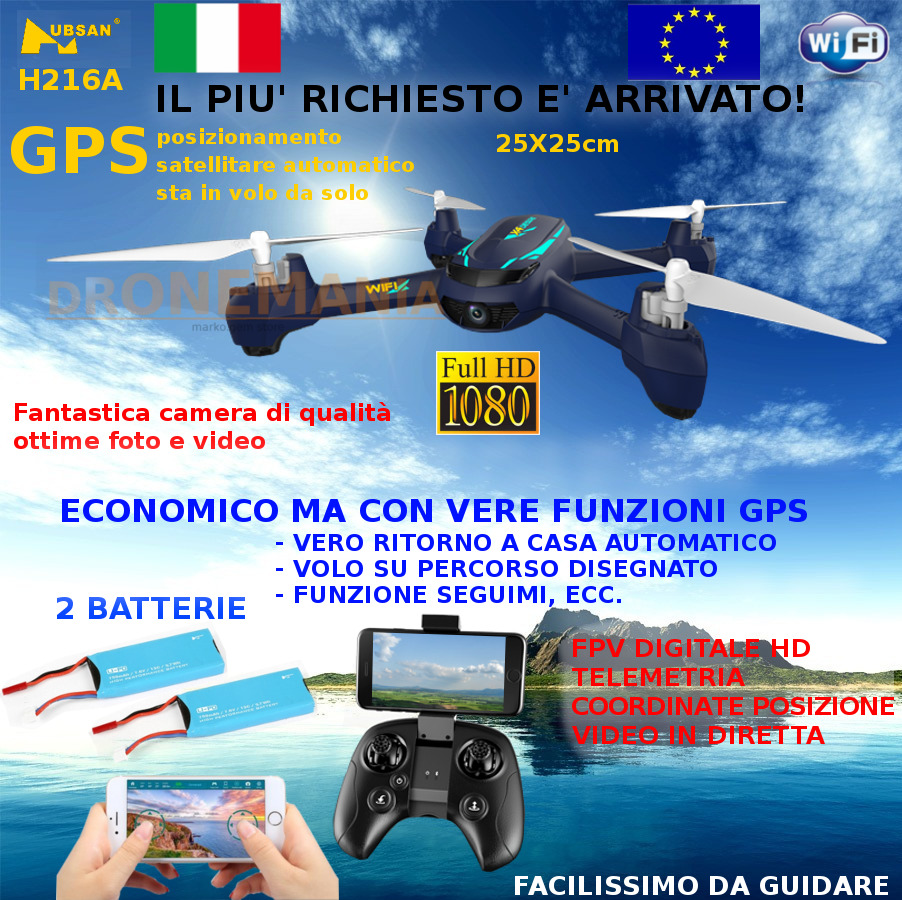 Drone GPS Hubsan H216A video in diretta e guida da smarphone APP camera HD
