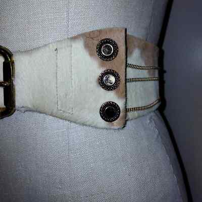 Cow Print Fur Tan & beige Chain Embellished Belt Jean Fisher  display picture 3