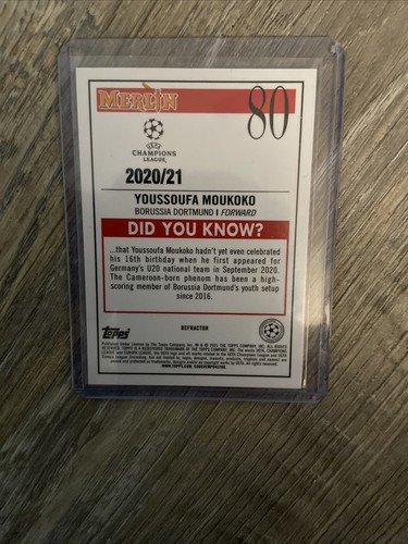 2021 Topps Merlin Chrome Youssoufa Moukoko Rookie #80 Refractor🔥📈 - Picture 2 of 2