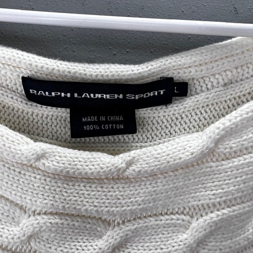 Ralph Lauren Sport Chunky Cable Knit Sweater L White Boat Neck Dolman Sleeve - Picture 5 of 5