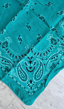 Vintage Teal Paisley 100 Cotton Handkerchief Bandanna Hankie -19 1/2" x 19 1/2"