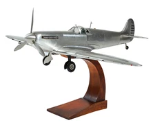 RAF Supermarine Spitfire Aluminum Airplane Model 24" Wooden Stand Aircraft Decor