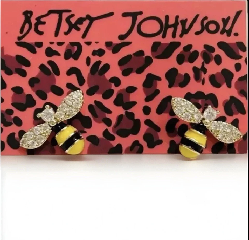 Pendientes Betsey Johnson Amarillo Negro Esmalte Cristal Abejorro LEER DESCRIPCIÓN NUEVOS CON ETIQUETAS Foto 2 de 4