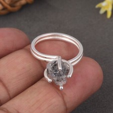 Natural Raw Herkimer Diamond Double Band Silver Ring Healing Gift For Jewelry